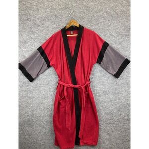 Vintage RobeMakers Robe One Size Shiny Red Gray Velour Belt OS Made USA 60s 70s
